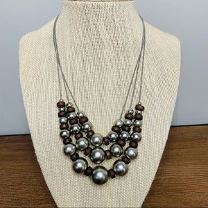 THE LIMITED Multi-Strand Bead Necklace Silver Brown